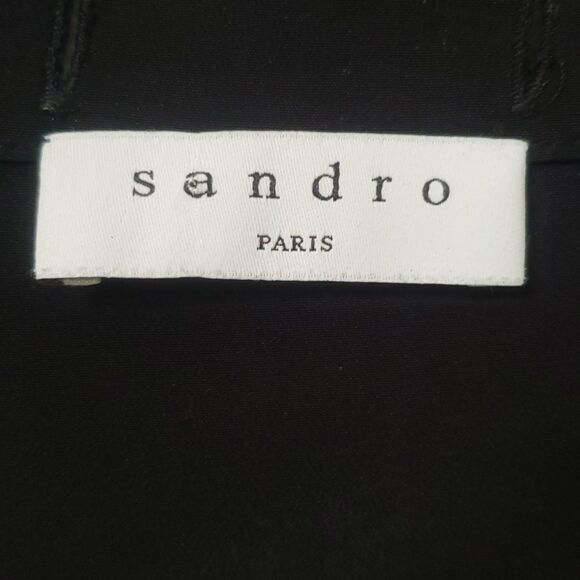 SANDRO Paris Black Silk V-Neck Blouse Top Women’s Large Office Siren Classic - Picture 2 of 8